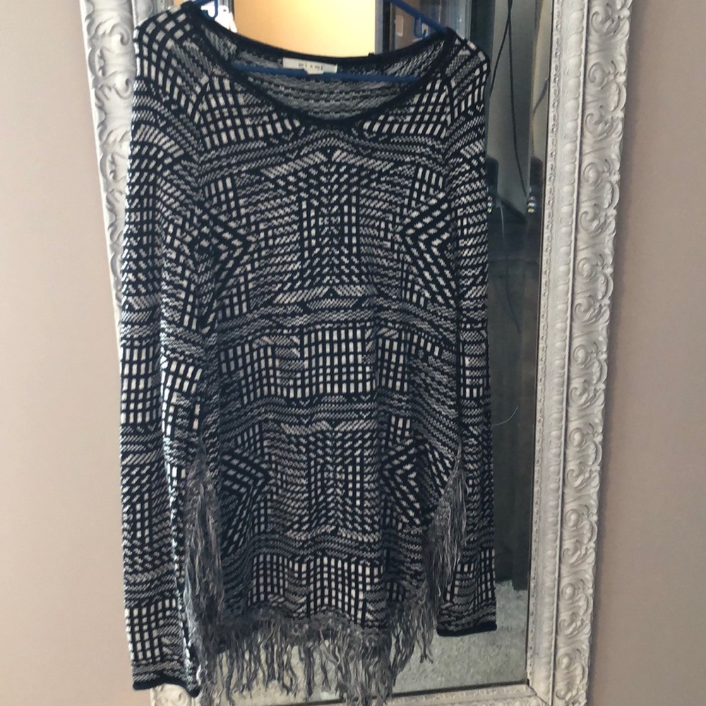 Black and white fringe sweater